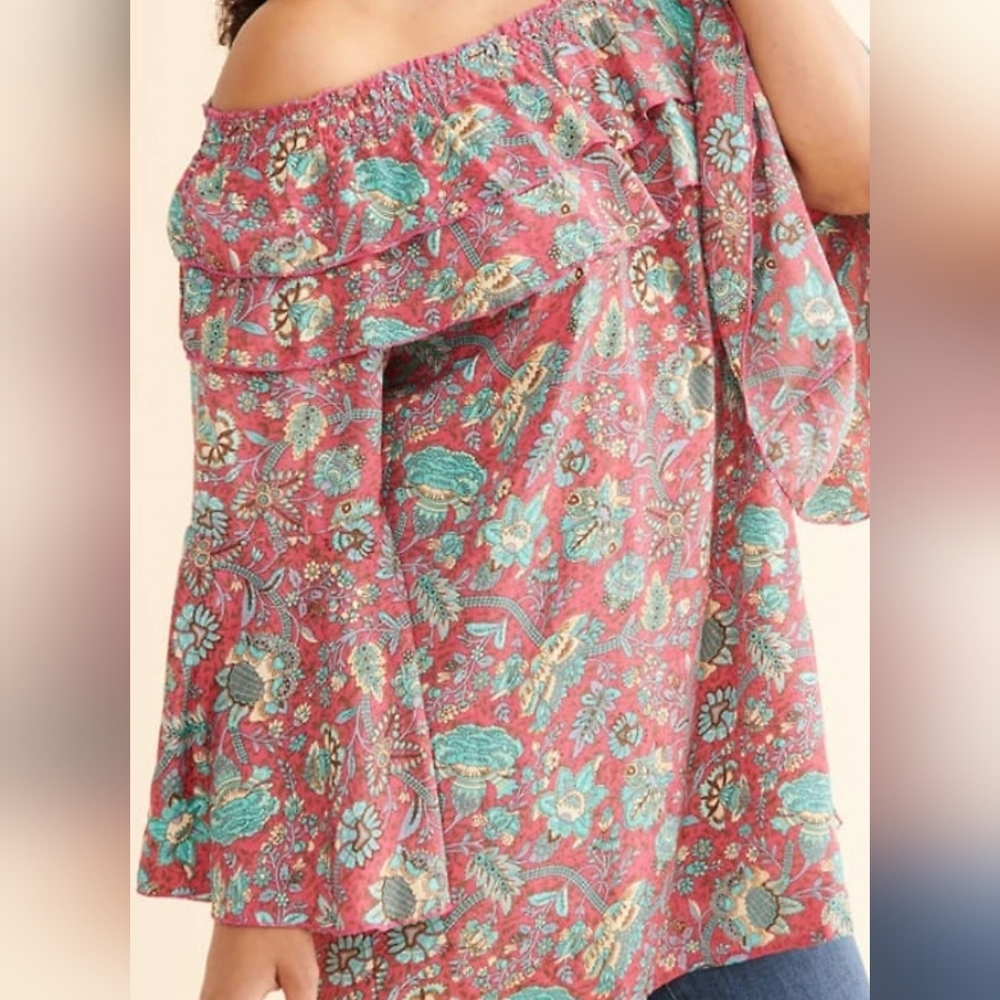 Floral Off-Shoulder Top - Pink and Blue -Earthbound Trading Co